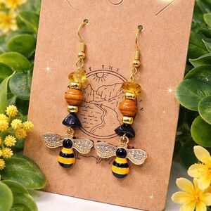 Gold and Black Bee Earrings